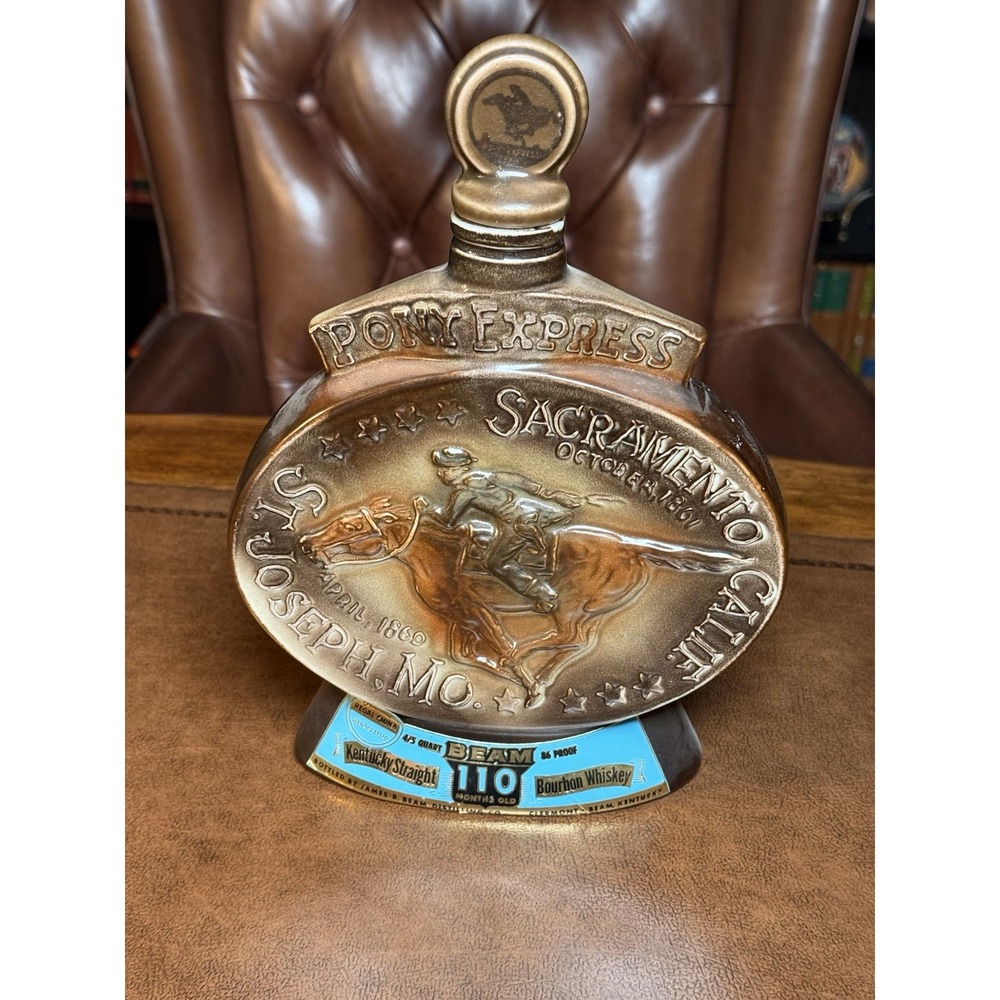 Vintage Jim Beam 1968 PONY EXPRESS,‎ ST. JOSEPH, MO to SACRAMENTO, CA Decanter